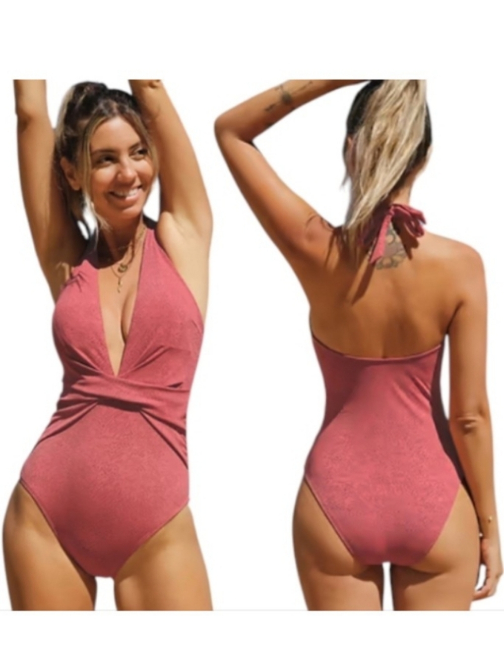 Cupshe Plunge Halter Mio 1-Piece Swimsuit